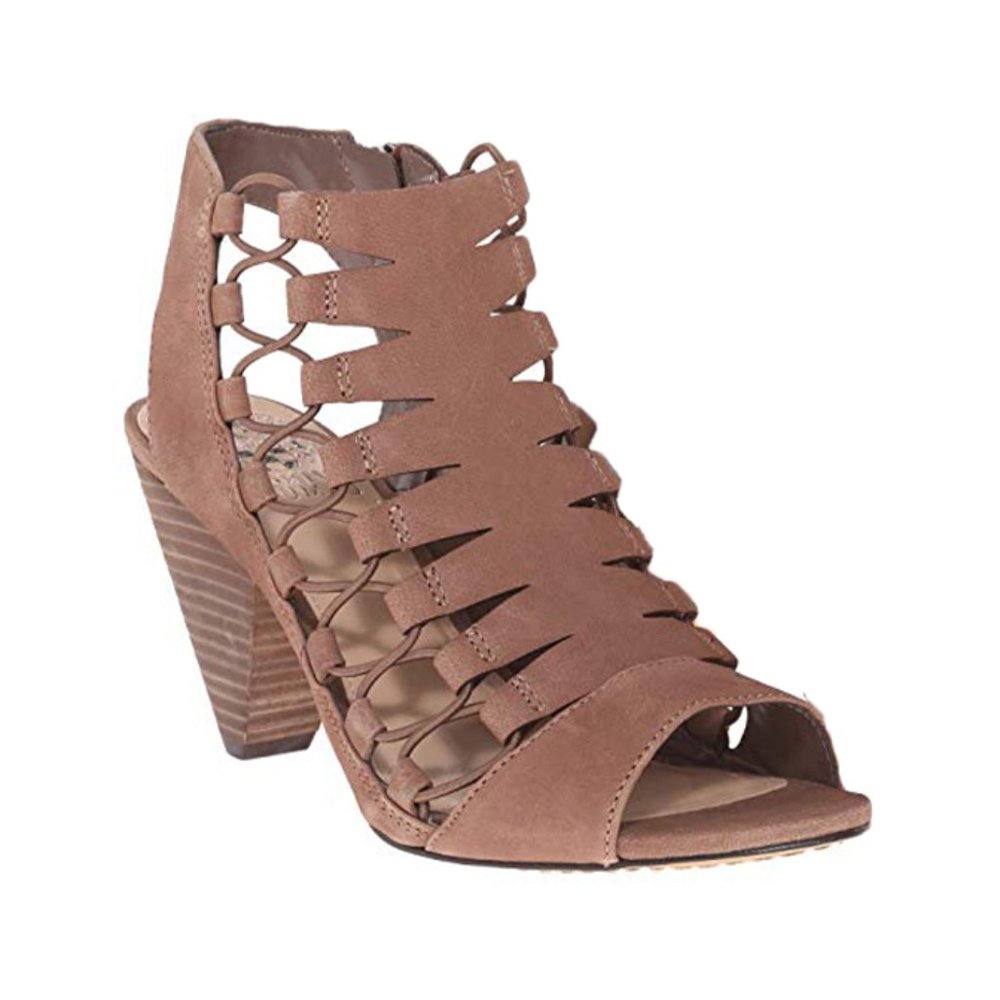 Vince Camuto Women’s Leather Peep Toe Stacked Heel